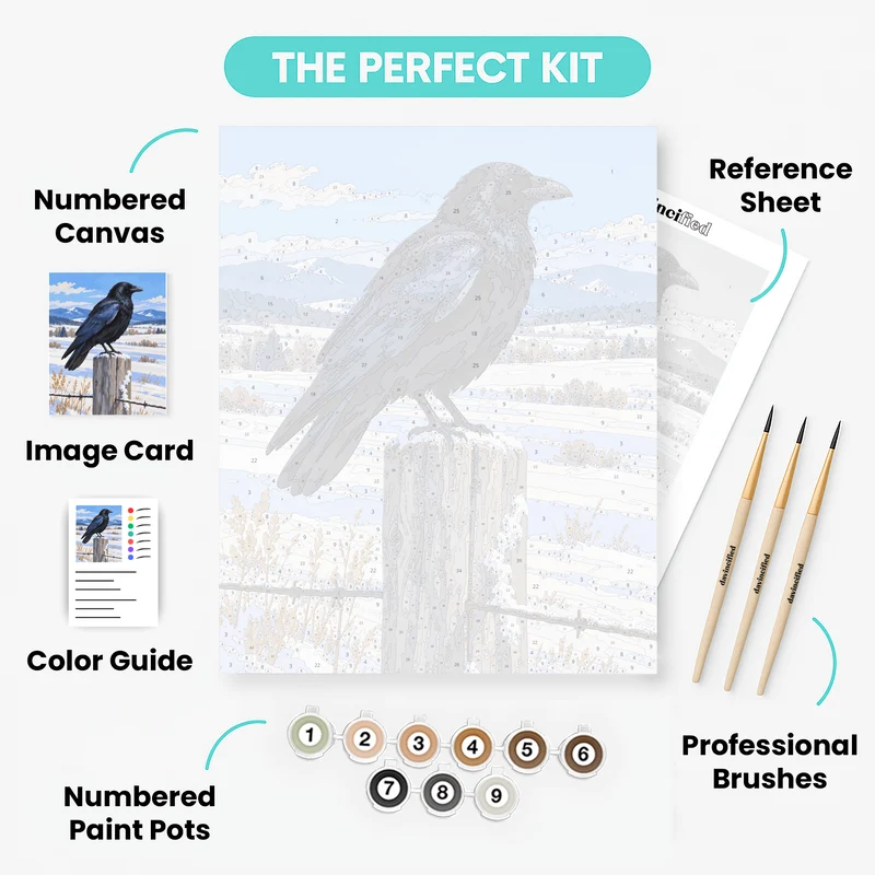 Crow on Snowy Fence Post - Paint by Numbers Kit