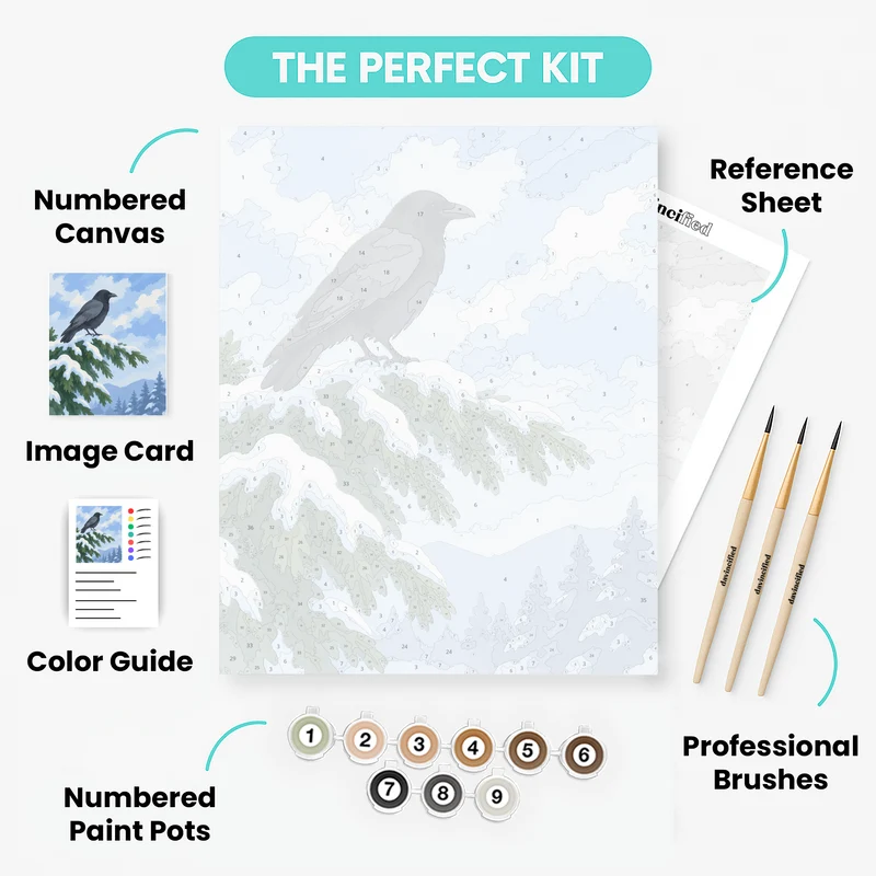 Crow on Snowy Pine - Paint by Numbers Kit