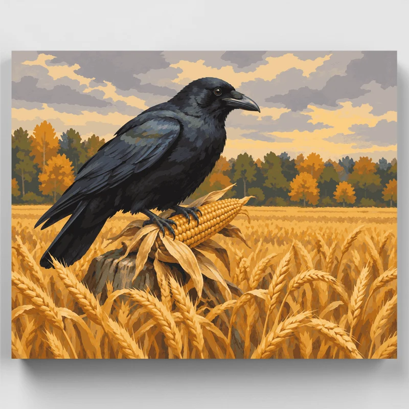 Crow on Harvest Corn - Paint by Numbers Kit