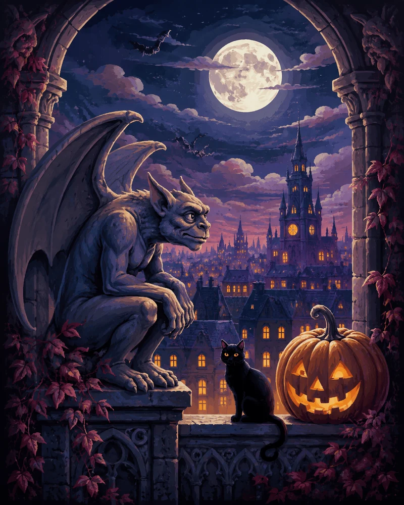 Malen nach Zahlen – Der Gargoyle über der Stadt