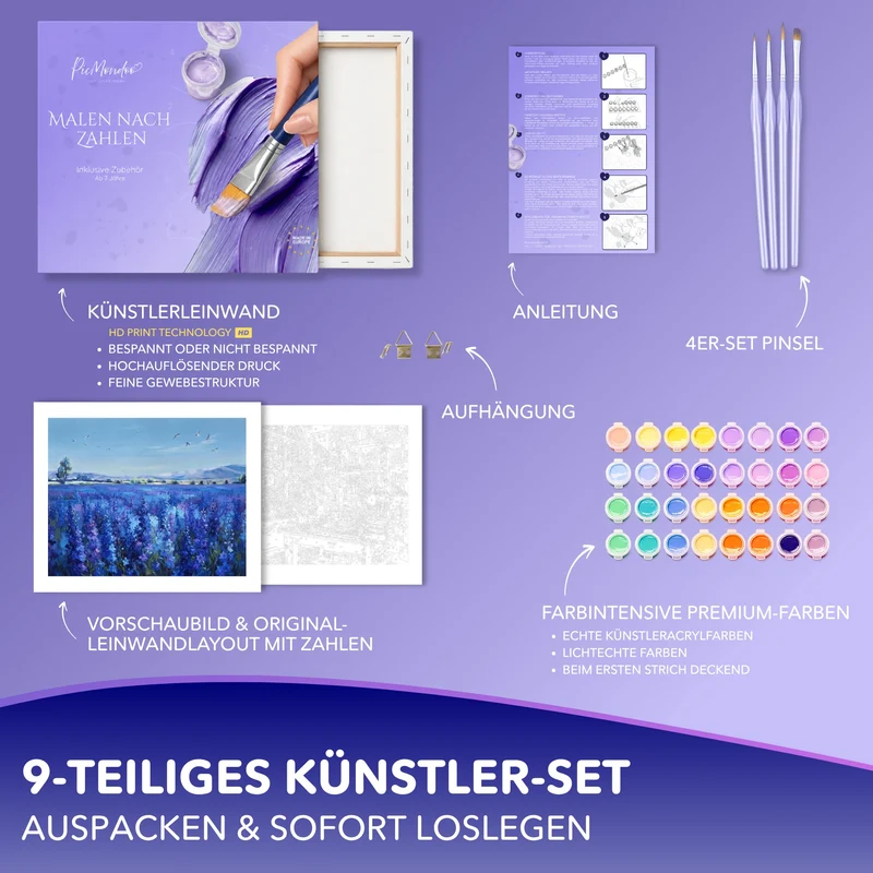 Malen nach Zahlen - Blaues Blütenmeer