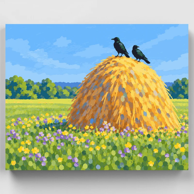 Crows on the Golden Haystack - Paint by Numbers Kit