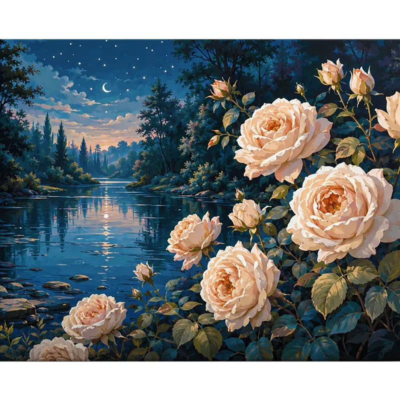 Malen nach Zahlen - Rosen im Mondlicht