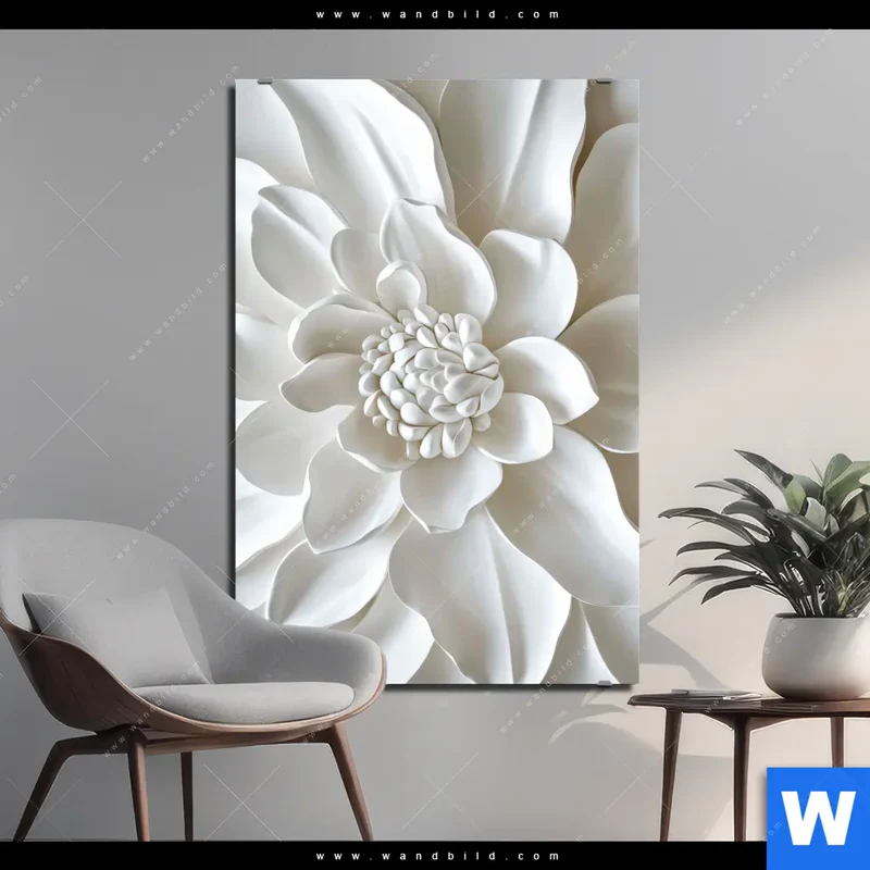 Aluminiumbild gebürstet | Weiße Blüte | Hochformat