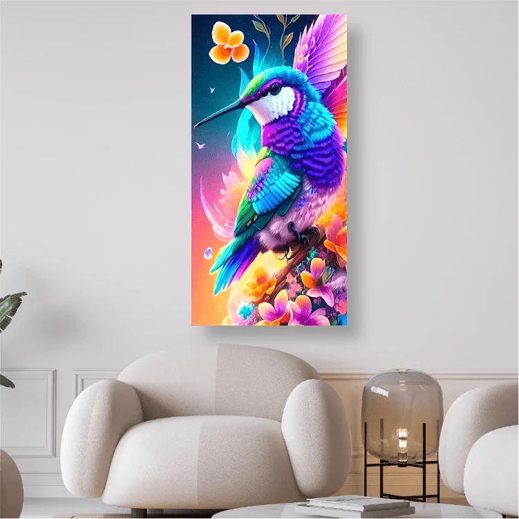 Bunter Kolibri mit Blumen - 5D DIY Diamond Painting