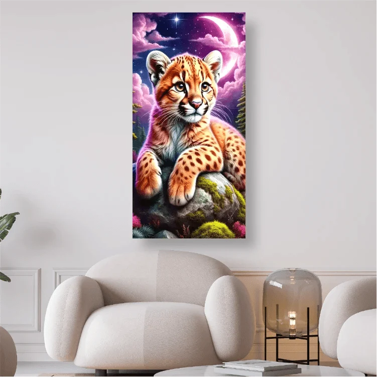 Kleiner Tiger mit Mond - 5D DIY Diamond Painting