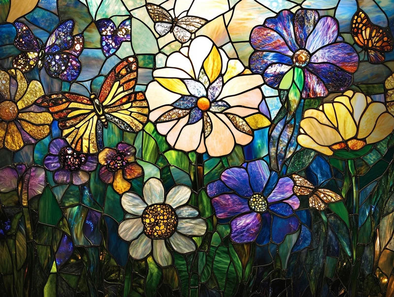 Vibrant Oversized Flowers And Delicate Butterflies