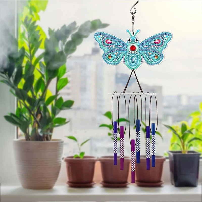 5D Diamond Painting Klang-Windspiel – Türkisfarbener Schmetterling mit Melodie