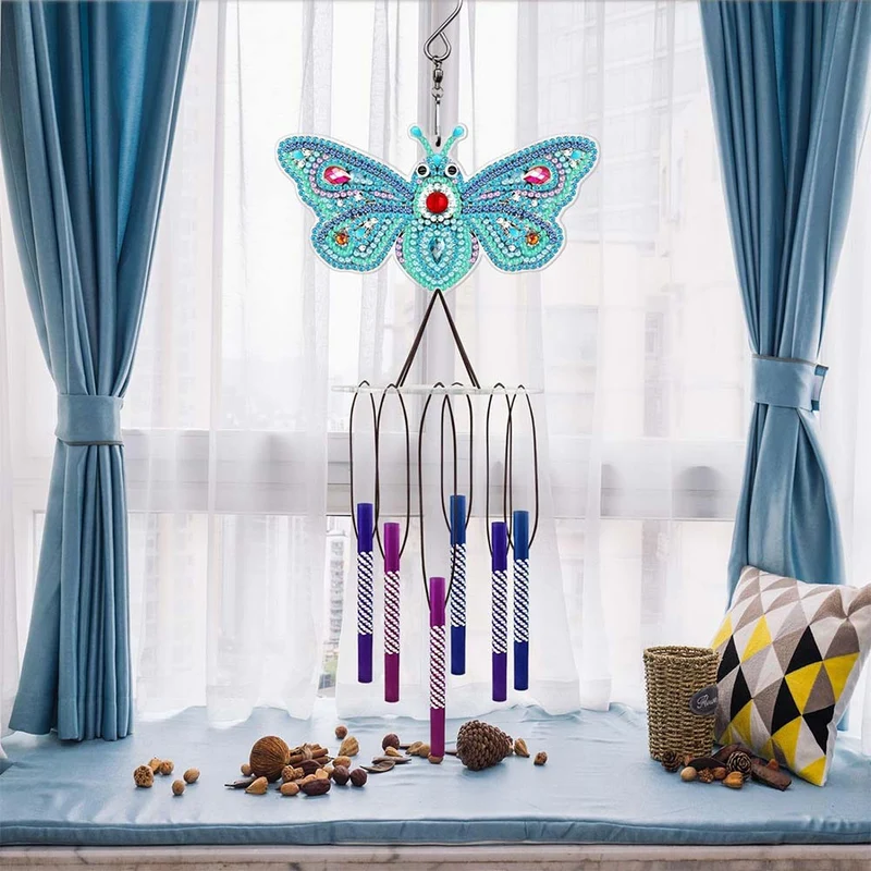 5D Diamond Painting Klang-Windspiel – Türkisfarbener Schmetterling mit Melodie