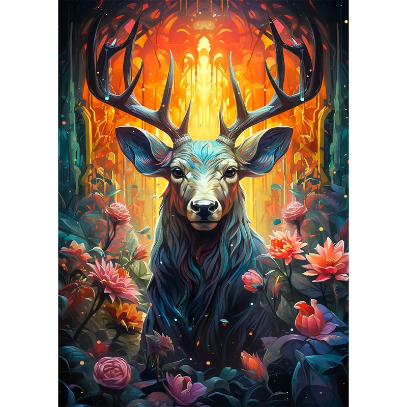 5D Diamond Painting – Hirsch mit Blumen