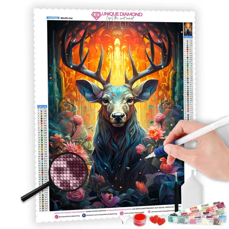 5D Diamond Painting – Hirsch mit Blumen
