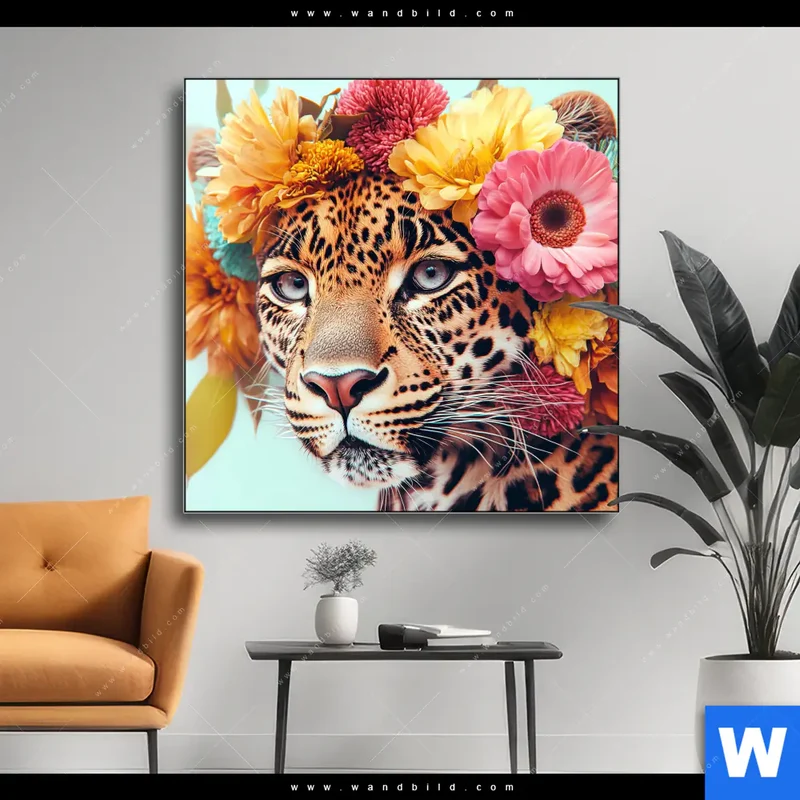 Wechselmotiv | Leopard mit Blütenkranz | Quadrat