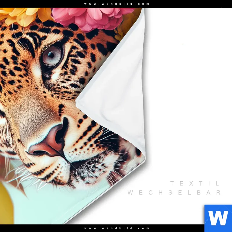 Wechselmotiv | Leopard mit Blütenkranz | Quadrat
