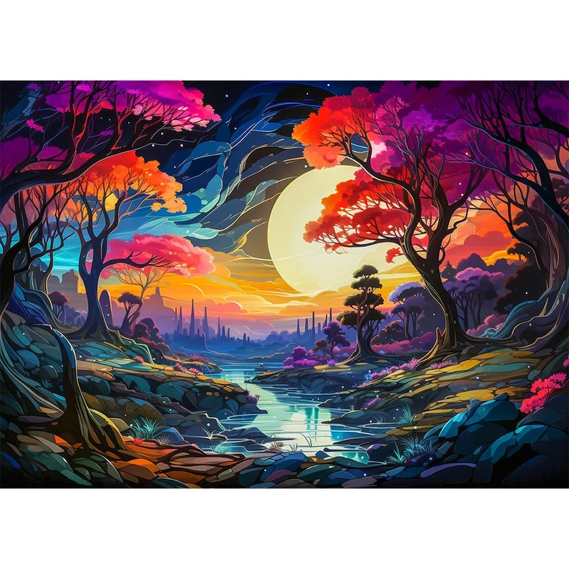 5D Diamond Painting – Fantasy Landschaft in Mondschein