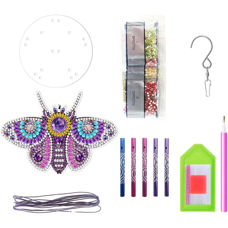 5D Diamond Painting Klang-Windspiel – Lila Glanzschmetterling mit Klangspiel