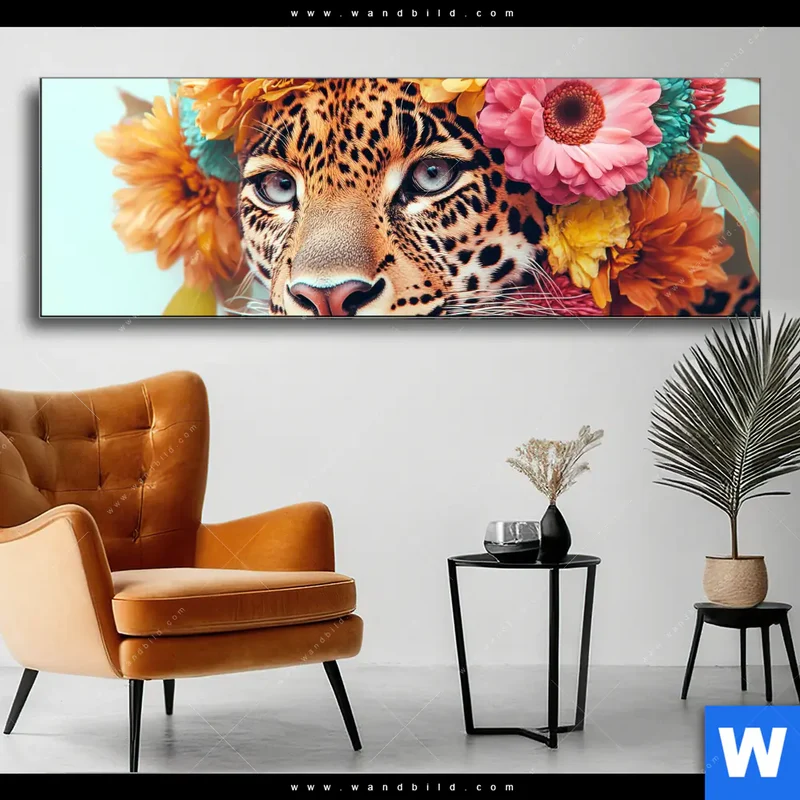 Wechselmotiv | Leopard mit Blütenkranz | Panorama