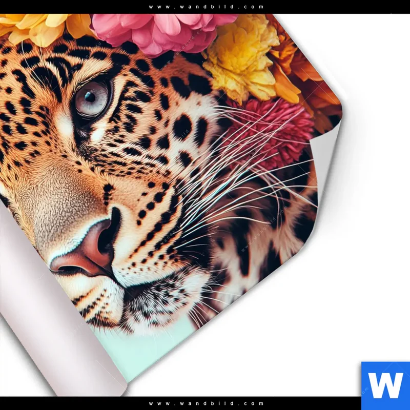 Poster | Leopard mit Blütenkranz | Quadrat