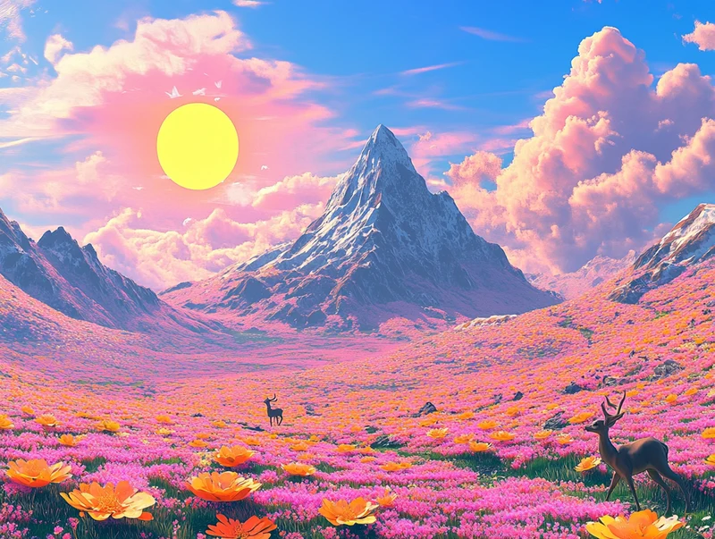 Surreal Blooming Mountains
