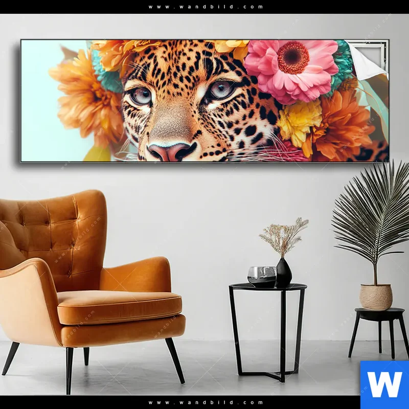 Spannbild | Leopard mit Blütenkranz | Panorama