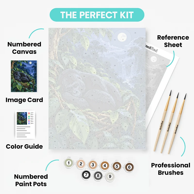 Sleeping Gorilla Moonlit Nest - Paint by Numbers Kit