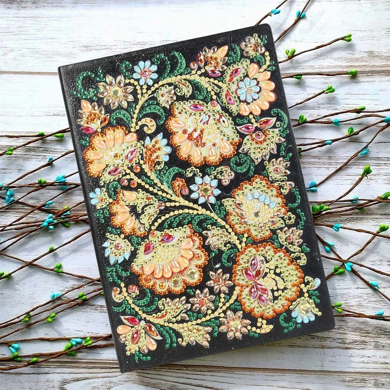 5D Diamond Painting Notizbuch – Goldene Blütenpracht