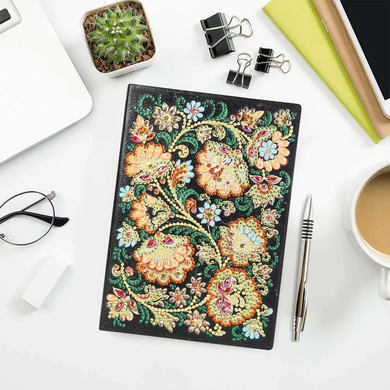 5D Diamond Painting Notizbuch – Goldene Blütenpracht
