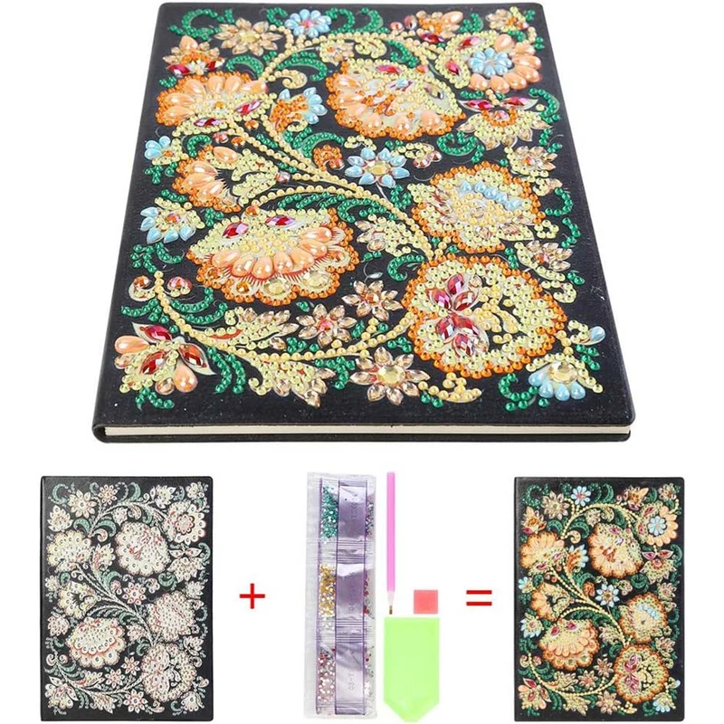 5D Diamond Painting Notizbuch – Goldene Blütenpracht