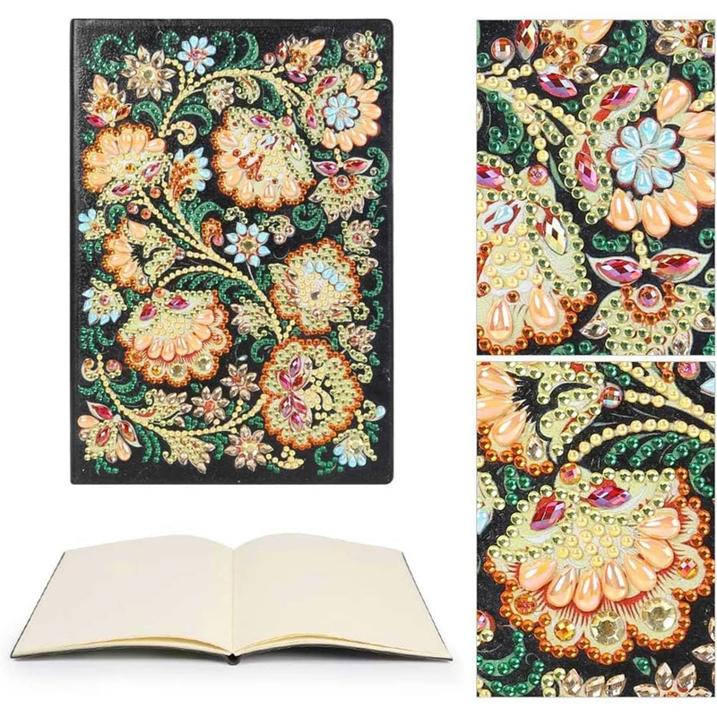 5D Diamond Painting Notizbuch – Goldene Blütenpracht