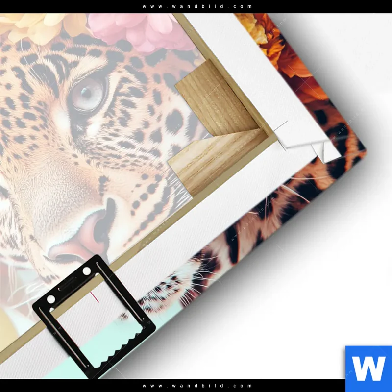 Leinwandbild | Leopard mit Blütenkranz | Quadrat