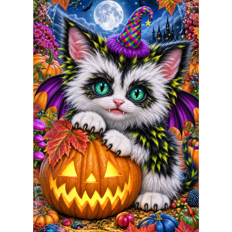 5D Diamond Painting – Mondnacht der kleinen Flederkatze