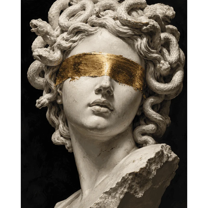 Medusa mit verbundenen Augen