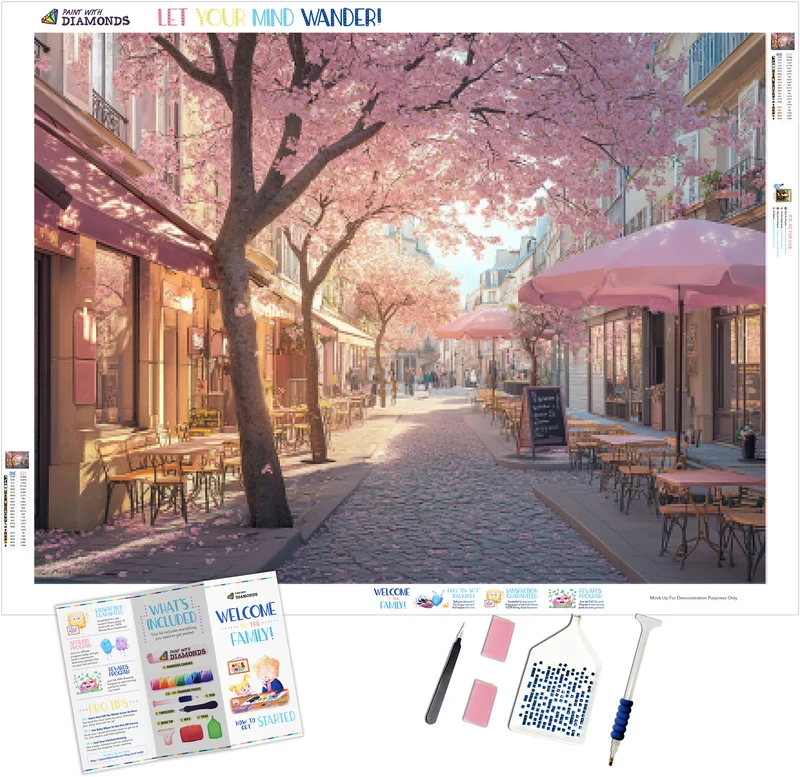 Parisian Café Under Cherry Blossoms