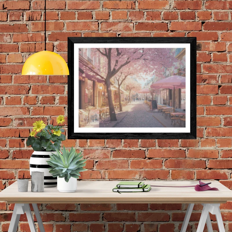 Parisian Café Under Cherry Blossoms