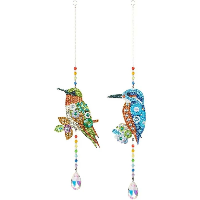 5D Diamond Painting Kristall-Windspiel – Farbenfrohe Vögel im Doppelset