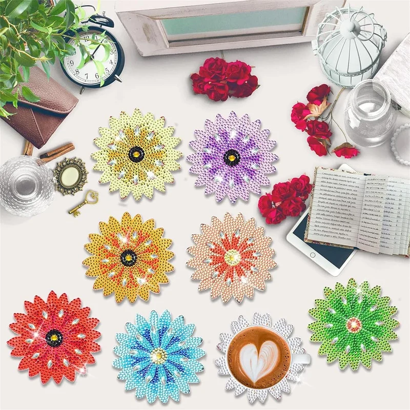 5D Diamond Painting Untersetzer Farbige Blumen