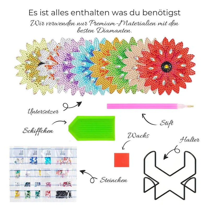5D Diamond Painting Untersetzer Farbige Blumen