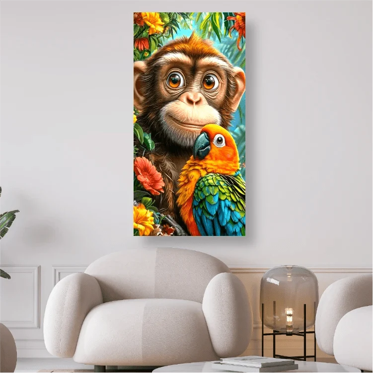 Vogel mit Affe - 5D DIY Diamond Painting