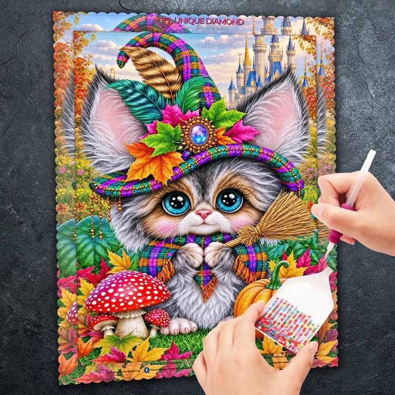 5D Diamond Painting – Kleine Herbsthexe im Zaubergarten