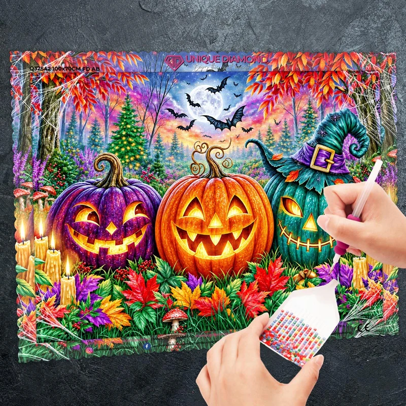 5D Diamond Painting – Kürbislichter im verzauberten Herbstwald