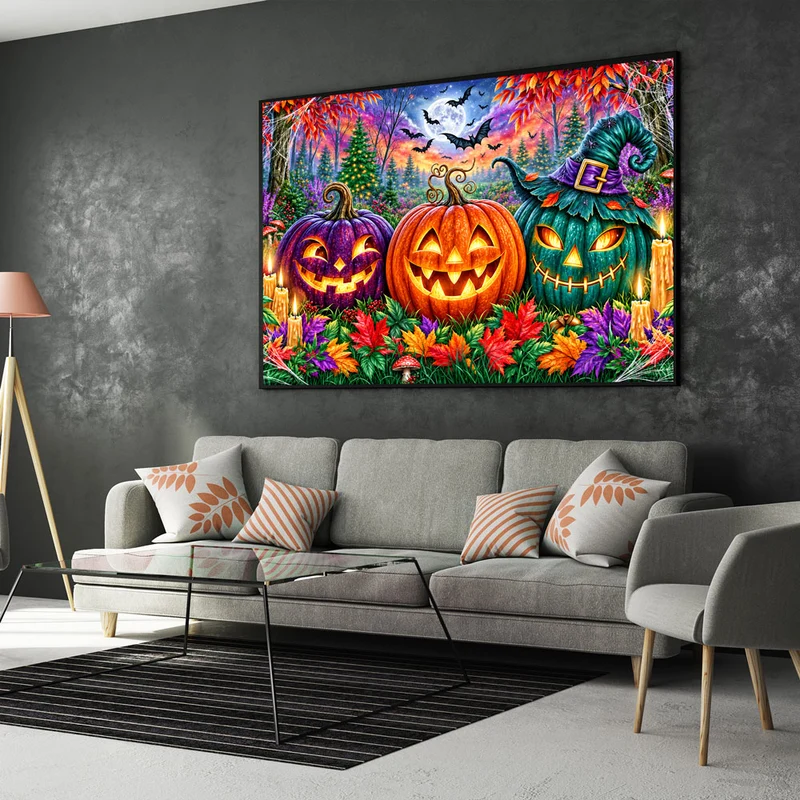 5D Diamond Painting – Kürbislichter im verzauberten Herbstwald