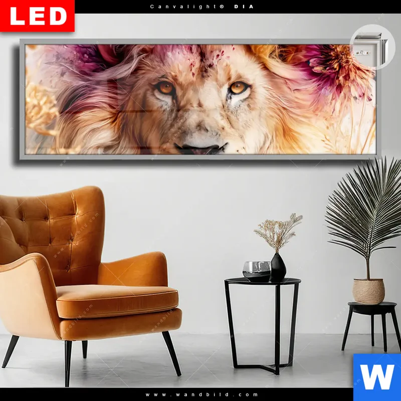 Leuchtbild Acrylglas Canvalight® DIA | Florale Stärke – Der Löwe | Panorama