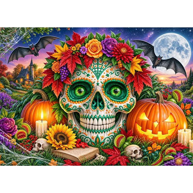 5D Diamond Painting – Totenkopfzauber im Herbstgarten