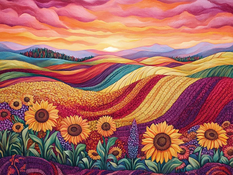 Sunset Over Harvest Fields