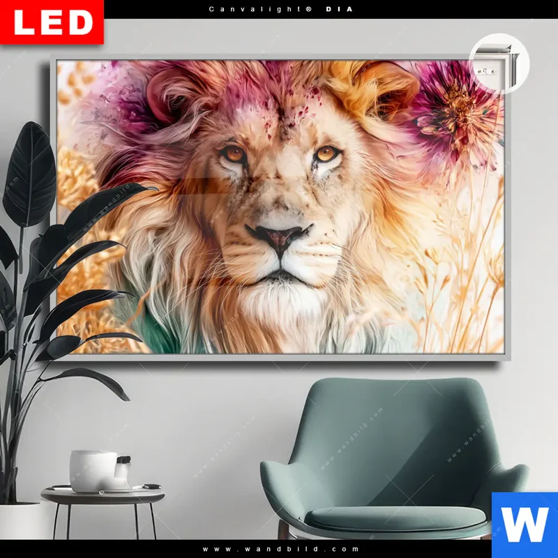 Leuchtbild Acrylglas Canvalight® DIA | Florale Stärke – Der Löwe | Querformat