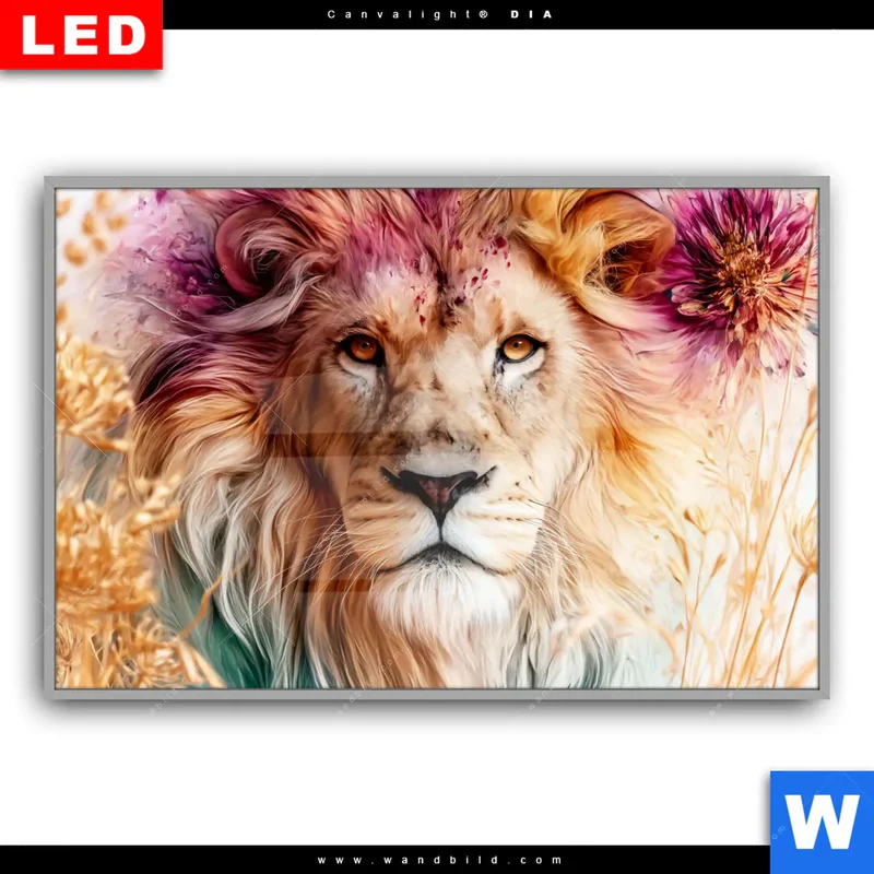 Leuchtbild Acrylglas Canvalight® DIA | Florale Stärke – Der Löwe | Querformat