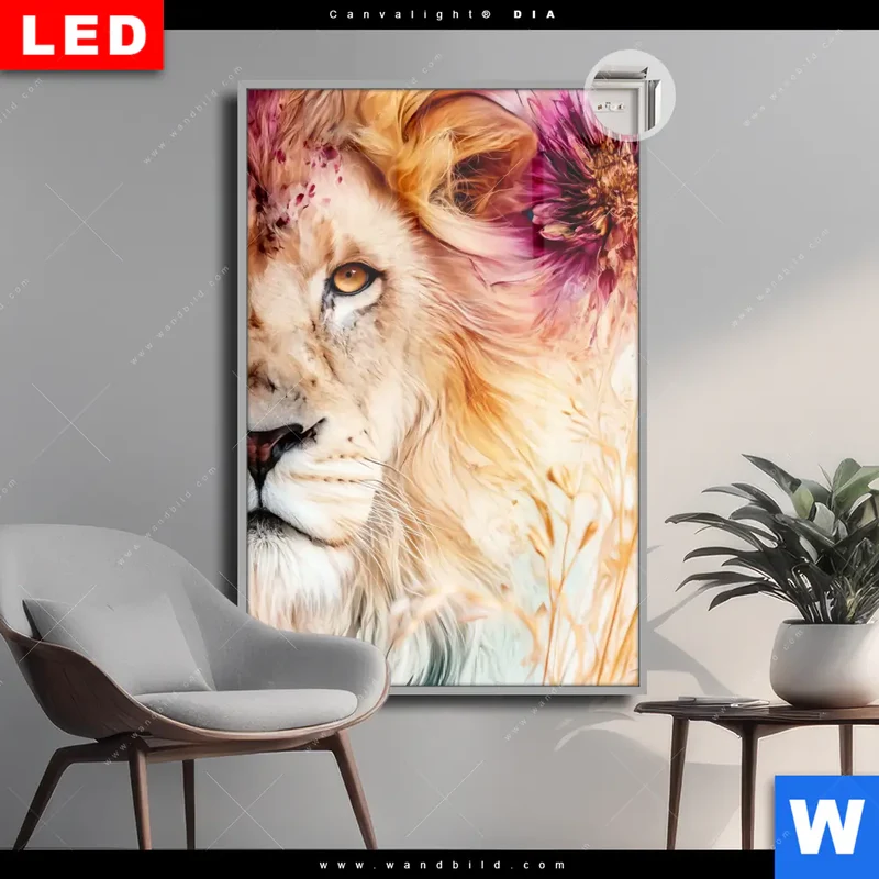 Leuchtbild Acrylglas Canvalight® DIA | Florale Stärke – Der Löwe | Hochformat