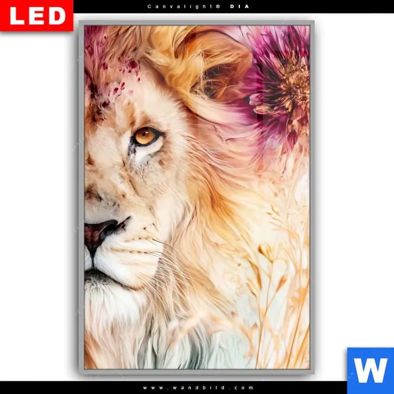 Leuchtbild Acrylglas Canvalight® DIA | Florale Stärke – Der Löwe | Hochformat