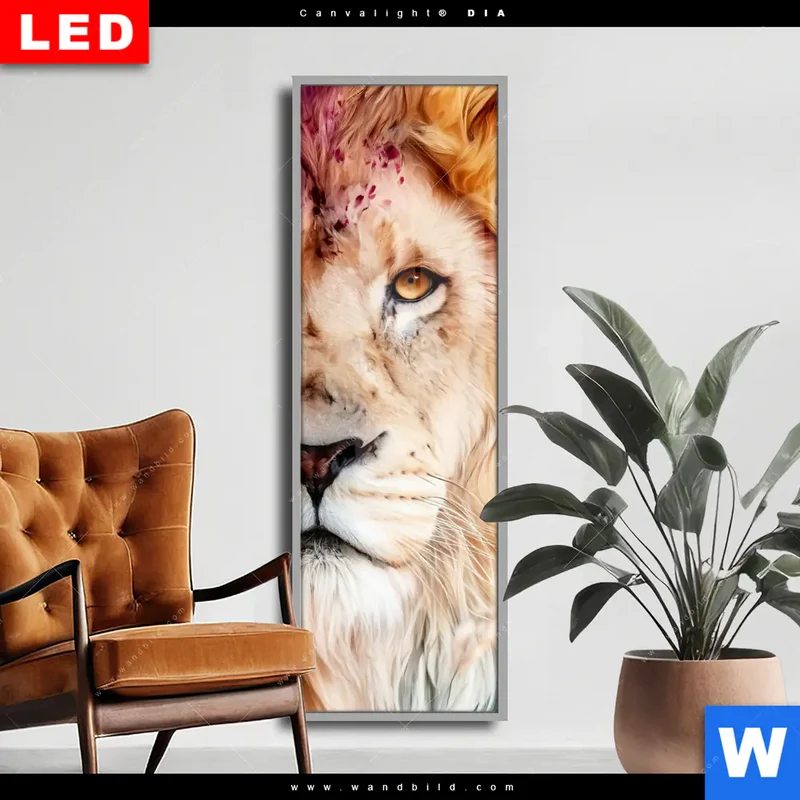 Wechselmotiv Acrylglas Canvalight® DIA | Florale Stärke – Der Löwe | Schmal