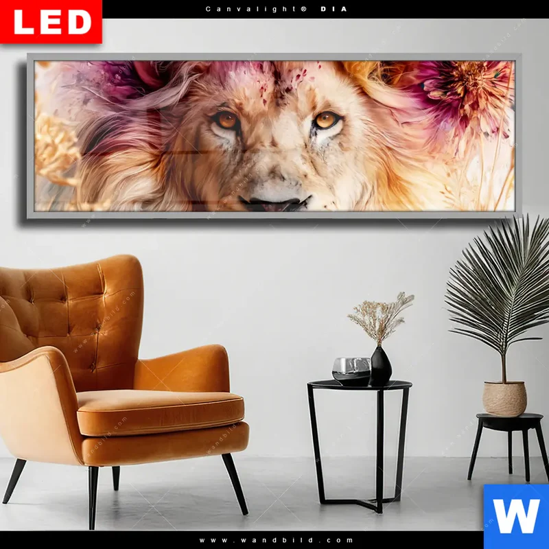 Wechselmotiv Acrylglas Canvalight® DIA | Florale Stärke – Der Löwe | Panorama
