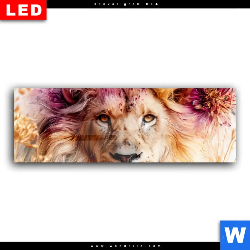 Wechselmotiv Acrylglas Canvalight® DIA | Florale Stärke – Der Löwe | Panorama